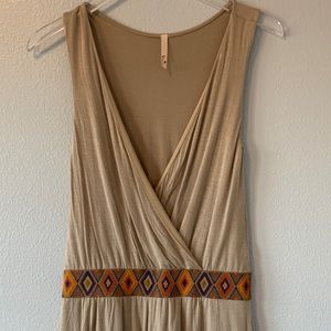 Tan Tank V Neck Romper with Aztec Waist Belt